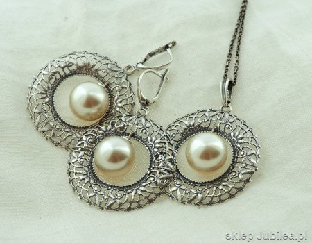 DORINA - srebrny komplet biżuterii z perłami