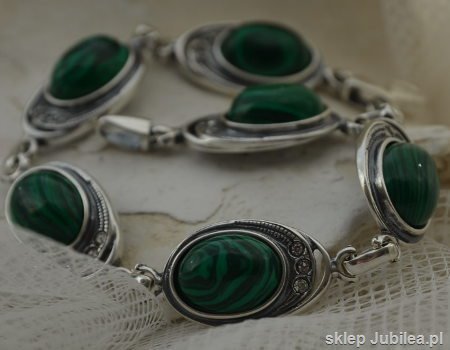 DUOMO - srebrna bransoletka malachit z kryształami