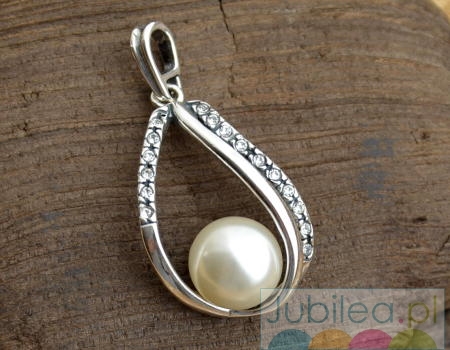 BALENA - srebrny wisior z perła i kryształkami