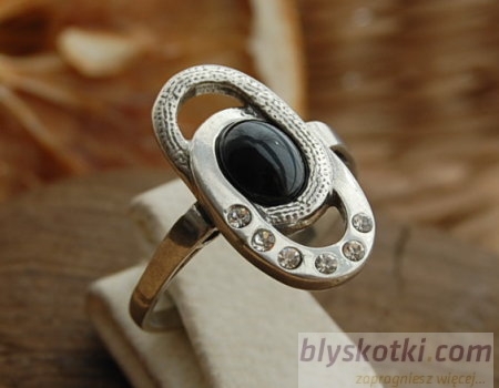ALLESSI - srebrny pierścionek z onyksem i kryształkami