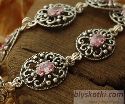 MARGE - srebrna bransoletka z różowym kryształem 