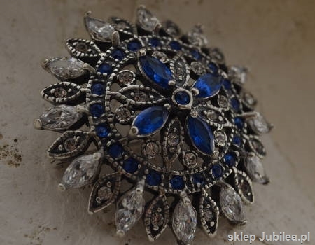 AMBROSIA - srebrna brosza szafiry i kryształy