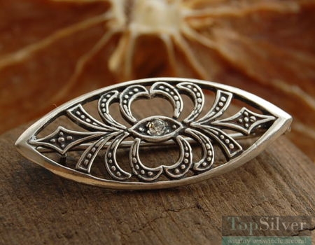 AZTECA - srebrna broszka z kryształem Swarovskiego