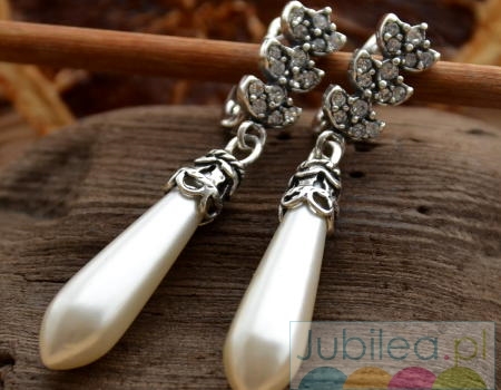 ABERDEEN - srebrne kolczyki kryształy i perłowa sopla1