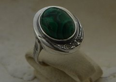 DUOMO - srebrny pierścionek malachit z kryształami