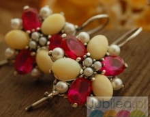 ADRIANO - srebrne kolczyki perły, rubiny i bursztyny
