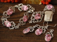 CAMPO - srebrny komplet z różowym kryształem