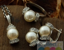 Srebrny komplet perły i kryształy CANNES