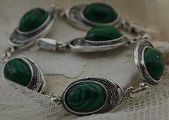 DUOMO - srebrna bransoletka malachit z kryształami