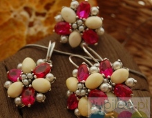 Srebrny komplet rubiny, perły i bursztyny ADRIANO