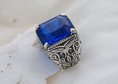 Royal Blue klejnot królów srebrny sygnet spinel