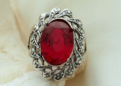 CASTELLON srebrny pierścień naturalny rubin