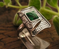 PAPPA - srebrny pierścionek malachit z kryształkami