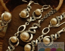 Srebrny komplet perły i kryształy ALVARO