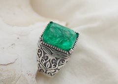 GENTLEMAN naturalny szmaragd 7.30ct srebrny sygnet