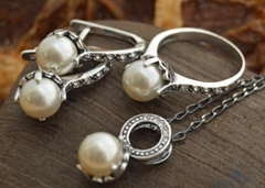 Srebrny komplet perla z kryszt swarovskiego ALLI