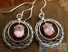 PEDRA - srebrne kolczyki z różowym kryształem