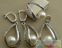 Srebrny komplet perły i kryształki BALENA