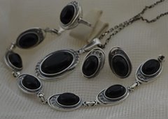 DUOMO - srebrny komplet z onyksem i kryształami
