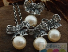 Srebrny komplet z perłami KOKARDA