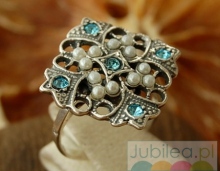 MALTA - srebrny pierścionek akwamaryn i perłami